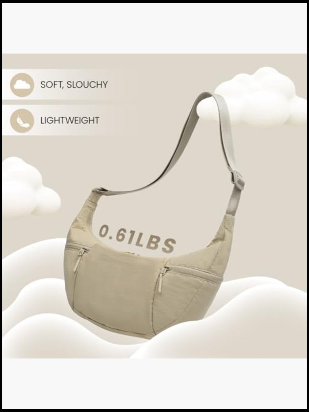 Lightweight Nylon Crescent Crossbody Bag Adjustable Sling Shoulder Hobo Purse - Picture 4 of 7